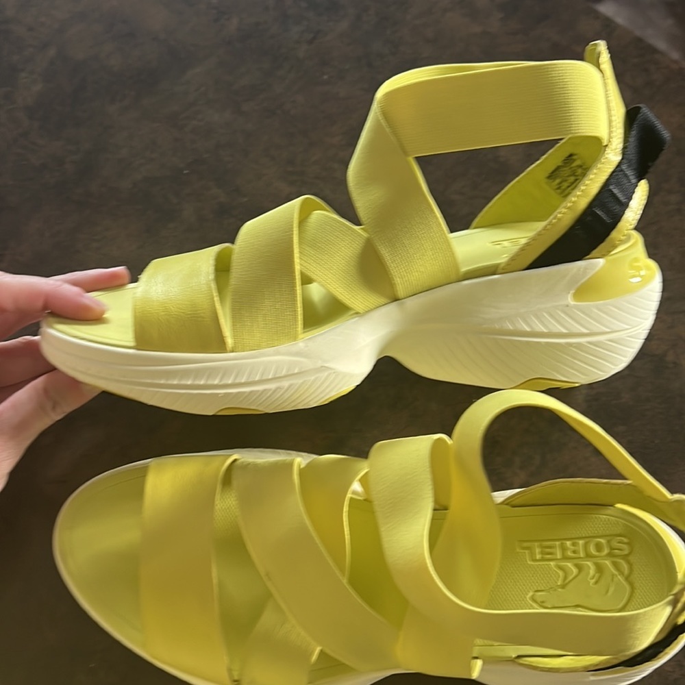 Sorel explorer blitz multi strap neon yellow black sandals 9 9.5 shoe pull on - Picture 5 of 9